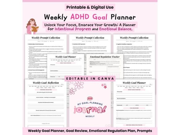 Download ADHD Weekly Goal Planner 2025, New Year - Premium Resources