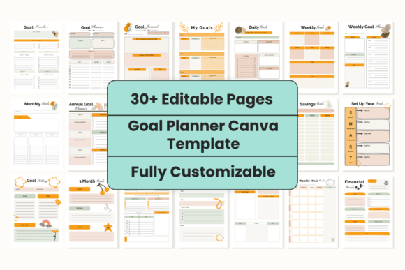 Download Customizable Goal Planner Canva Template - Premium Bundle